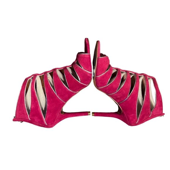 Michael Kors women's sz 6 fuschia high heel, open toe, bootie shoes, cutouts - Picture 8 of 12